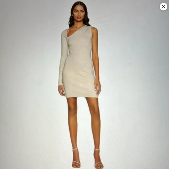 NWT Abercrombie & Fitch XS P Long-Sleeve One-Shoulder Mini Sweater Dress Cream - Picture 1 of 14